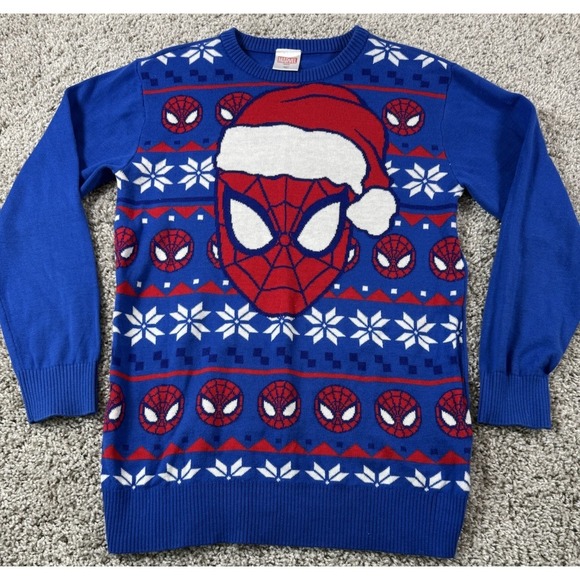 Marvel Spiderman Boys Christmas Ugly Sweater Pullover Holiday Party Santa Large - Picture 1 of 7